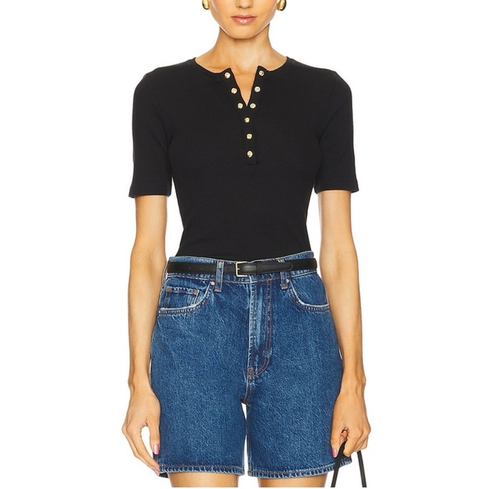 ANINE BING WOMENS BLACK SHKRT SLEEVE ALESSIA TOP TEE BLOUSE SIZE LARGE GOLD - Picture 5 of 5